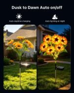 6 Pack Warm White Solar Powered Sunflower Lights | Fall Decoration for Flower Beds, Planters - Image 4