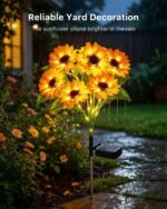 6 Pack Warm White Solar Powered Sunflower Lights | Fall Decoration for Flower Beds, Planters - Image 7