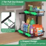 ADRIMER 2 Tier L-shaped Under Sink Organizer, Pull Out Kitchen Organizers and Storage, Undersink Organizers and Storage for Kitchen Bathroom, Height Adjustable, Black - Image 4