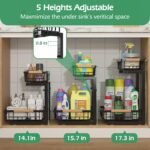 ADRIMER 2 Tier L-shaped Under Sink Organizer, Pull Out Kitchen Organizers and Storage, Undersink Organizers and Storage for Kitchen Bathroom, Height Adjustable, Black - Image 5