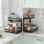 ADRIMER 2 Tier L-shaped Under Sink Organizer, Pull Out Kitchen Organizers and Storage, Undersink Organizers and Storage for Kitchen Bathroom, Height Adjustable, Black - Image 7
