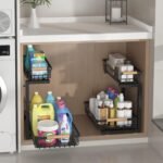 ADRIMER 2 Tier L-shaped Under Sink Organizer, Pull Out Kitchen Organizers and Storage, Undersink Organizers and Storage for Kitchen Bathroom, Height Adjustable, Black - Image 8