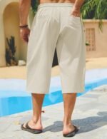MAGNIVIT Men's Linen Cotton Capri Pants Elastic Waist Baggy Harem Pants | Linen Cotton,Capri,Loose Fit,Elastic Waist,Drawstring,Wide Leg,Baggy,Harem,Summer,Breathable,Light,Pockets,3/4,Below Knee. - Image 5