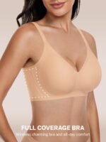 habibee Wireless Jelly Bra for Women Comfort Seamless Full Coverage Bras | No Underwire, 3 Pack Everyday Bralettes, V Neck, T-Shirt, Back Smoothing, Comfortable Brassiere, Soft Gel, Push Up, Sport - Image 4