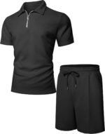 UOUA Men's 2 Piece Summer Polo & Shorts Set Quarter Zip Track Suit for Golf Lounging Casual Outfits - Image 7