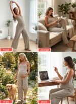 BLENCOT Maternity Ribbed Jumpsuit Sleeveless Square Neck Wide Leg Stretchy One Piece Romper - Image 4