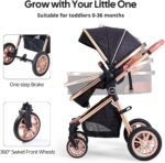 Cochildor DuraFlex 2-in-1 Baby Stroller, Foldable Travel Stroller for Newborn to Toddler, Convertible Stroller with All-Terrain Wheels and UPF 50+ Canopy, Black - Image 4