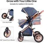 Cochildor DuraFlex 2-in-1 Baby Stroller, Foldable Travel Stroller for Newborn to Toddler, Convertible Stroller with All-Terrain Wheels and UPF 50+ Canopy, Blue - Image 4