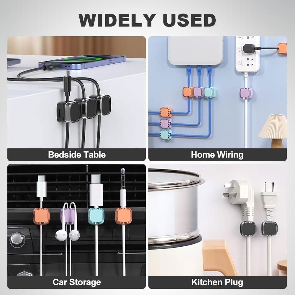 6Pcs Magnetic Cord Organizer, 2026 Easy Secure Adhesive Cable Management Magnetic Cable Clips, Upgrade Cable Smooth Adjustable Cord Holder Adhesive Wire Holder Keeper Organizer Multipack，Multicolor - Image 7