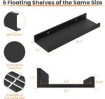 upsimples 15.7" L Black Floating Shelves for Wall, Decor Storage Set of 6 | Easy Installation, Wall Mounted Wood Shelves, Picture Ledge Shelf for Bedrooms, Kitchen, Living Rooms - Image 3