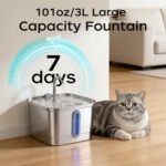 Cat Water Fountain, 101oz/3L Stainless Steel Pet Water Dispenser | Ultra-Quiet 25 dB Cat Fountain with Water Level Window, 2 Filters & 2 Sponges Included for Indoor Cats - Image 5