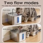 Cat Water Fountain, 101oz/3L Stainless Steel Pet Water Dispenser | Ultra-Quiet 25 dB Cat Fountain with Water Level Window, 2 Filters & 2 Sponges Included for Indoor Cats - Image 7