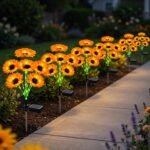 6 Pack Warm White Solar Powered Sunflower Lights | Fall Decoration for Flower Beds, Planters - Image 2