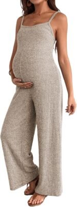 BLENCOT Maternity Ribbed Jumpsuit Sleeveless Square Neck Wide Leg Stretchy One Piece Romper - Image 2