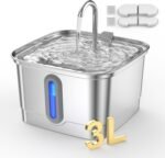 Cat Water Fountain, 101oz/3L Stainless Steel Pet Water Dispenser | Ultra-Quiet 25 dB Cat Fountain with Water Level Window, 2 Filters & 2 Sponges Included for Indoor Cats - Image 2
