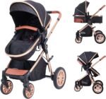 Cochildor DuraFlex 2-in-1 Baby Stroller, Foldable Travel Stroller for Newborn to Toddler, Convertible Stroller with All-Terrain Wheels and UPF 50+ Canopy, Black - Image 2