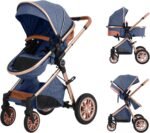 Cochildor DuraFlex 2-in-1 Baby Stroller, Foldable Travel Stroller for Newborn to Toddler, Convertible Stroller with All-Terrain Wheels and UPF 50+ Canopy, Blue - Image 2