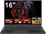 NOTODD Laptop 16" 12GB LPDDR4 512GB SSD Celeron N5095 Up to 2.9Ghz Quad-Core Win 11 PC 1920*1200 2K Screen Dual WIFI Support 2.5" HDD 1TB SSD Expand with Cooling Fan Numeric Keypad for Business-Black - Image 2