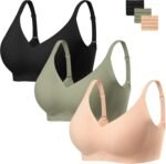 habibee Wireless Jelly Bra for Women Comfort Seamless Full Coverage Bras | No Underwire, 3 Pack Everyday Bralettes, V Neck, T-Shirt, Back Smoothing, Comfortable Brassiere, Soft Gel, Push Up, Sport - Image 2