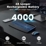 SABLUTE KM25Pro Wireless Keyboard and Mouse Combo, Rechargeable Backlit Full-Size Keyboard with Wrist Rest, Phone Holder & Quiet Keys, 2.4G USB-C/USB-A for Office, PC, Laptop, Mac (Black) - Image 3