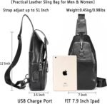 BULLCAPTAIN Genuine Leather Sling Bag Mens Crossbody Backpack Hiking Casual Daypack Shoulder Chest Bag with USB Charging Port - Image 3