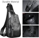 BULLCAPTAIN Genuine Leather Sling Bag Mens Crossbody Backpack Hiking Casual Daypack Shoulder Chest Bag with USB Charging Port - Image 5
