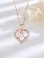 INFUSEU Heart Initial Necklaces for Women Girls, A-Z Letter Jewelry Rose Gold Romantic Gifts for Her - Image 3