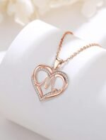 INFUSEU Heart Initial Necklaces for Women Girls, A-Z Letter Jewelry Rose Gold Romantic Gifts for Her - Image 4