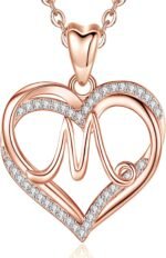 INFUSEU Heart Initial Necklaces for Women Girls, A-Z Letter Jewelry Rose Gold Romantic Gifts for Her - Image 2