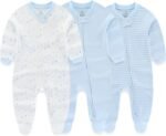 MAMIMAKA Baby Boy Girls Clothes 2-Way Zip Footed Bodysuit Long Sleeve 3-Pack Outfits 100% Cotton - Image 2