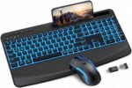 SABLUTE KM25Pro Wireless Keyboard and Mouse Combo, Rechargeable Backlit Full-Size Keyboard with Wrist Rest, Phone Holder & Quiet Keys, 2.4G USB-C/USB-A for Office, PC, Laptop, Mac (Black) - Image 2