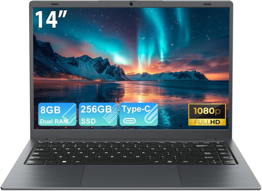14 inch Laptop with Pentium Gold 6500Y(Up to 3.4GHz), 8GB RAM 256GB SSD,1080P Full HD, USB-C,WiFi 5,BT5.0,Gray Computer Laptops for School, Business