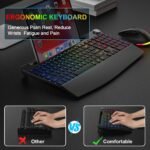 BlueFinger Wireless Keyboard and Mouse- RGB Backlit Ergonomic Rechargeable Keyboard with Wrist Rest, Phone Holder, Light Up Silient Keyboard with Mouse for Computer Laptop Mac - Image 3