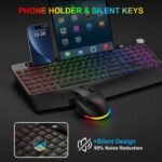 BlueFinger Wireless Keyboard and Mouse- RGB Backlit Ergonomic Rechargeable Keyboard with Wrist Rest, Phone Holder, Light Up Silient Keyboard with Mouse for Computer Laptop Mac - Image 6