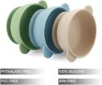 PandaEar 3 Pack Silicone Baby Bowls with Suction| Stay Put Suction Bowls for Babies Kids Toddlers Infants| Large Cup Base| Food Grade Soft Safe BPA-Free (Brown/Blue/Green) - Image 3