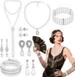 JeVenis Pearl Rhinestone Jewelry Set for Women Pearl Necklace Bracelet Earrings for Wedding Birthday Bridal Shower Tea Party 1920s Party New Year Eve - Image 7