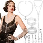 JeVenis Pearl Rhinestone Jewelry Set for Women Pearl Necklace Bracelet Earrings for Wedding Birthday Bridal Shower Tea Party 1920s Party New Year Eve - Image 8