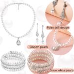 JeVenis Pearl Rhinestone Jewelry Set for Women Pearl Necklace Bracelet Earrings for Wedding Birthday Bridal Shower Tea Party 1920s Party New Year Eve - Image 9