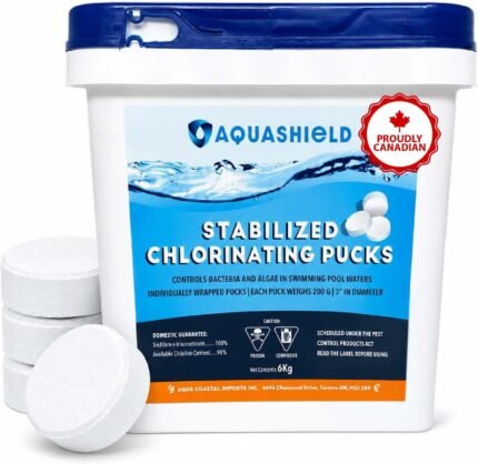 AquaShield 3” Stabilized Chlorine Pool Pucks (6KG) – Professional Grade – Long-Lasting, Slow-Dissolving Tablets – UV Protected 100% Trichloro