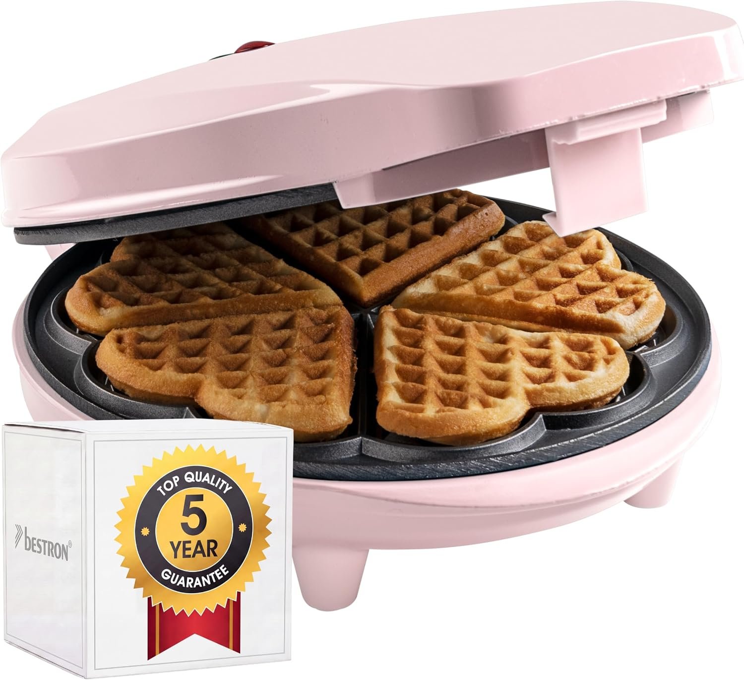 Bestron Waffle Maker for Classic Heart-Shaped Waffles, Waffle Maker with Non-Stick Coating for Heart-Shaped Waffles, Retro Design, 700 Watts, Color: Pink Bestron Waffle Maker for Classic Heart-Shaped Waffles, Waffle Maker with Non-Stick Coating for Heart-Shaped Waffles, Retro Design, 700 Watts, Color: Pink