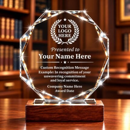 Custom K9 Crystal Award Trophy with Company Logo, Text & Employee Name, Personalized Corporate Recognition Award for Employee Appreciation, Years of Service Awards & Business Events