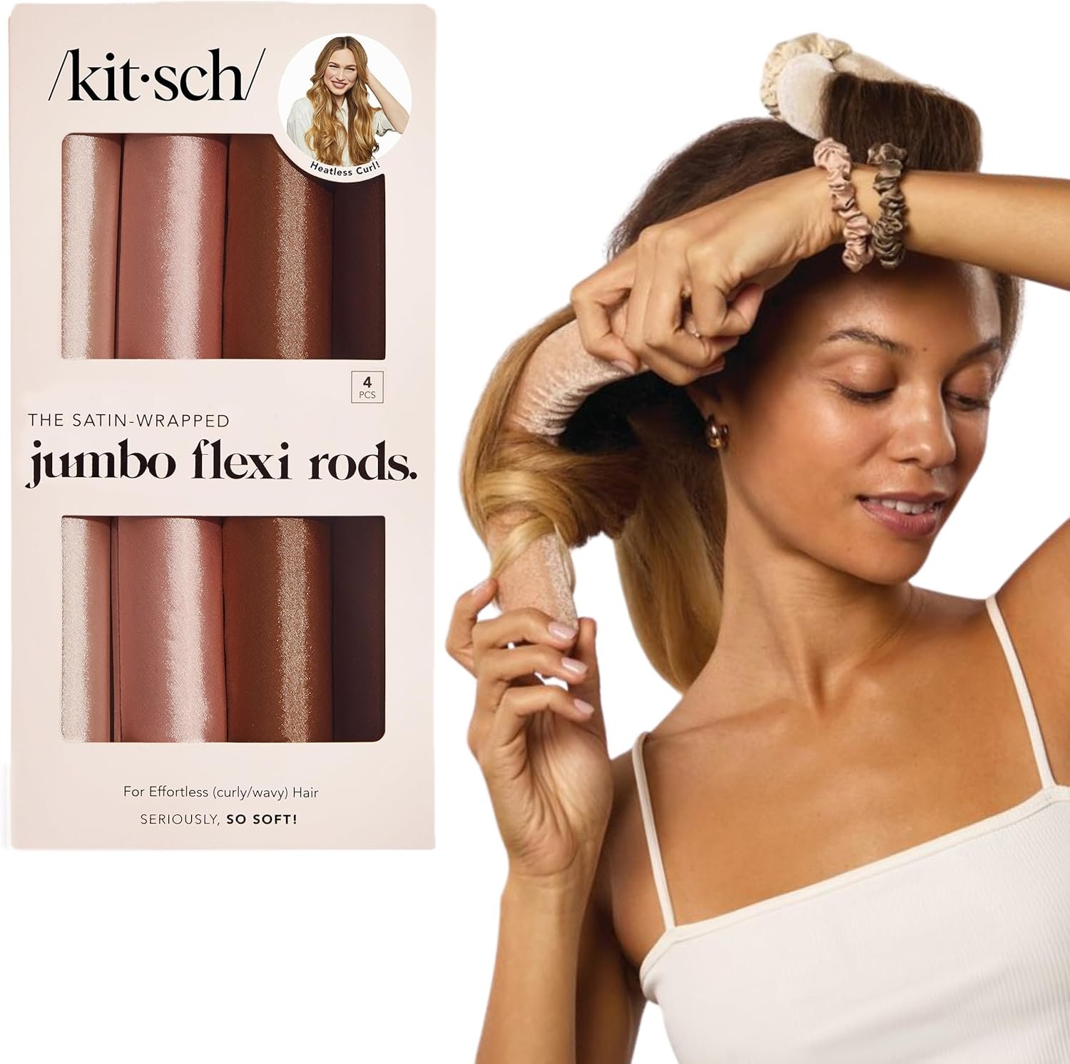Kitsch Satin Flexi Rod Heatless Hair Curler Set 4pcs – Rosewood Kitsch Satin Flexi Rod Heatless Hair Curler Set 4pcs – Rosewood