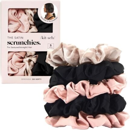 Kitsch Satin Scrunchies for Women For All Hair Types – Assorted, 5pcs