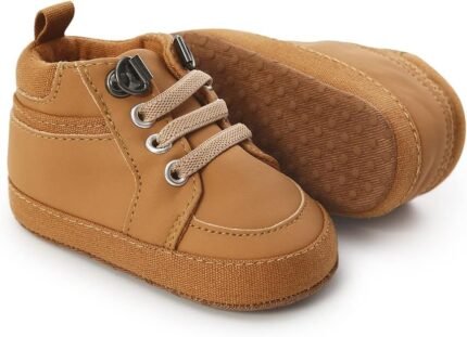 Meckior Infant Baby Boys Girls Walking Shoes Toddler Non Slip Rubber Sole Sneakers Soft Casual PU Leather Moccasins Prewalkers Crib Shoe First Walking Shoes 3-18 Months