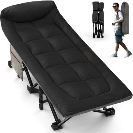 Overmont Camping Cot with Cushion and Pillow