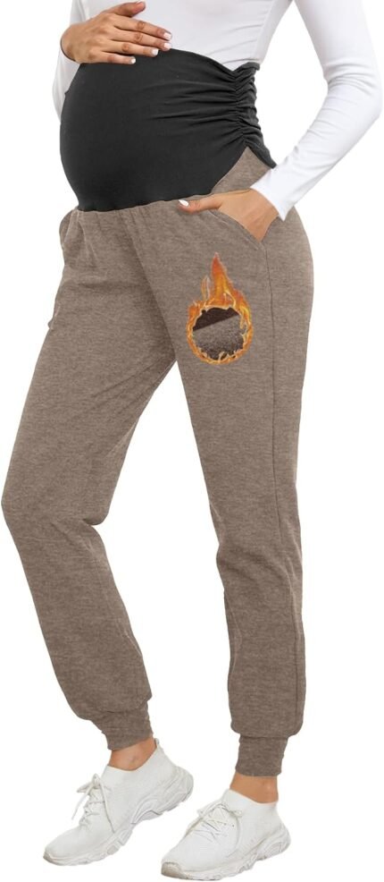 PARNIXS Maternity Two-Piece Set Basic Stretch Design with Pockets Soft Leggings for Active Moms Yoga Pants – Year-Round Wear