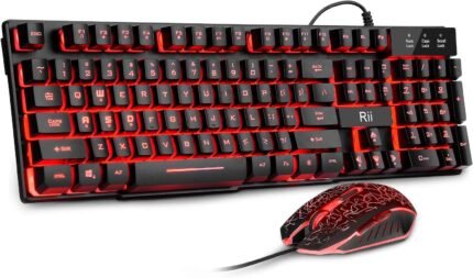 Rii Primer Gaming Keyboard Mouse Combo,3-Color LED Backlit Keyboard,USB Wired Keyboard,Optical Mouse for Gaming,Business Office (RGB)
